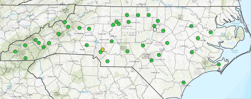 Map of North Carolina’s ozone monitoring network.