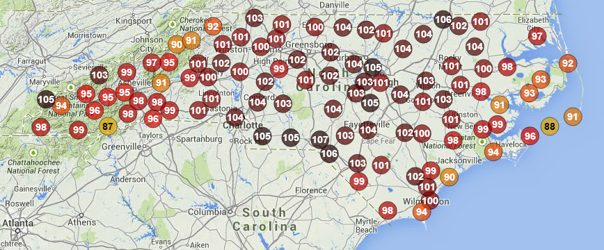 Map of maximum temperatures on June 29, 2012.