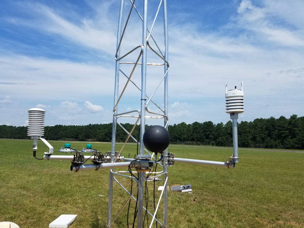 A photo of the instruments at a 2-meter height at the State Climate Office's Chapel Hill station