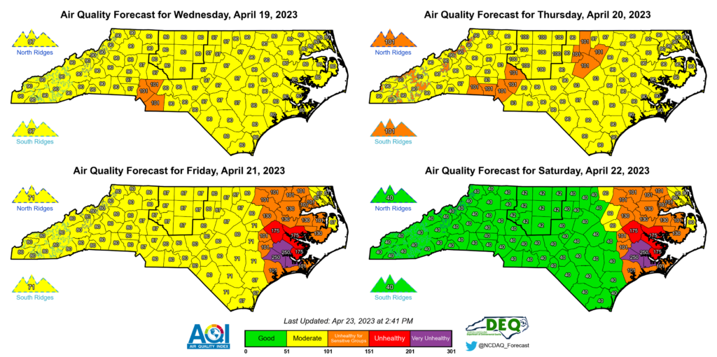 Daily NC AQI Forecasts for April 19th-22nd