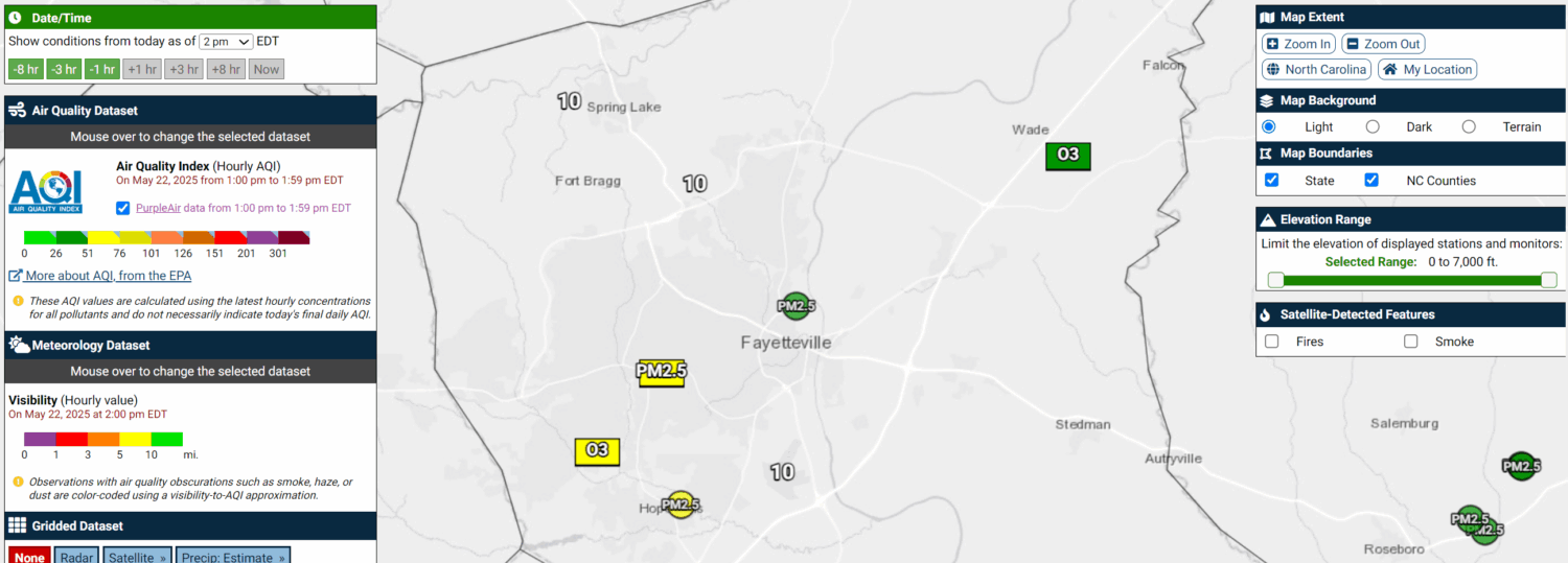 New hourly AQI layer displays all available monitors and pollutants.