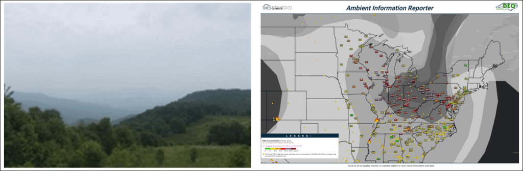 Hazy webcam in NC mountains (left), AIR tool smoke analysis (right)